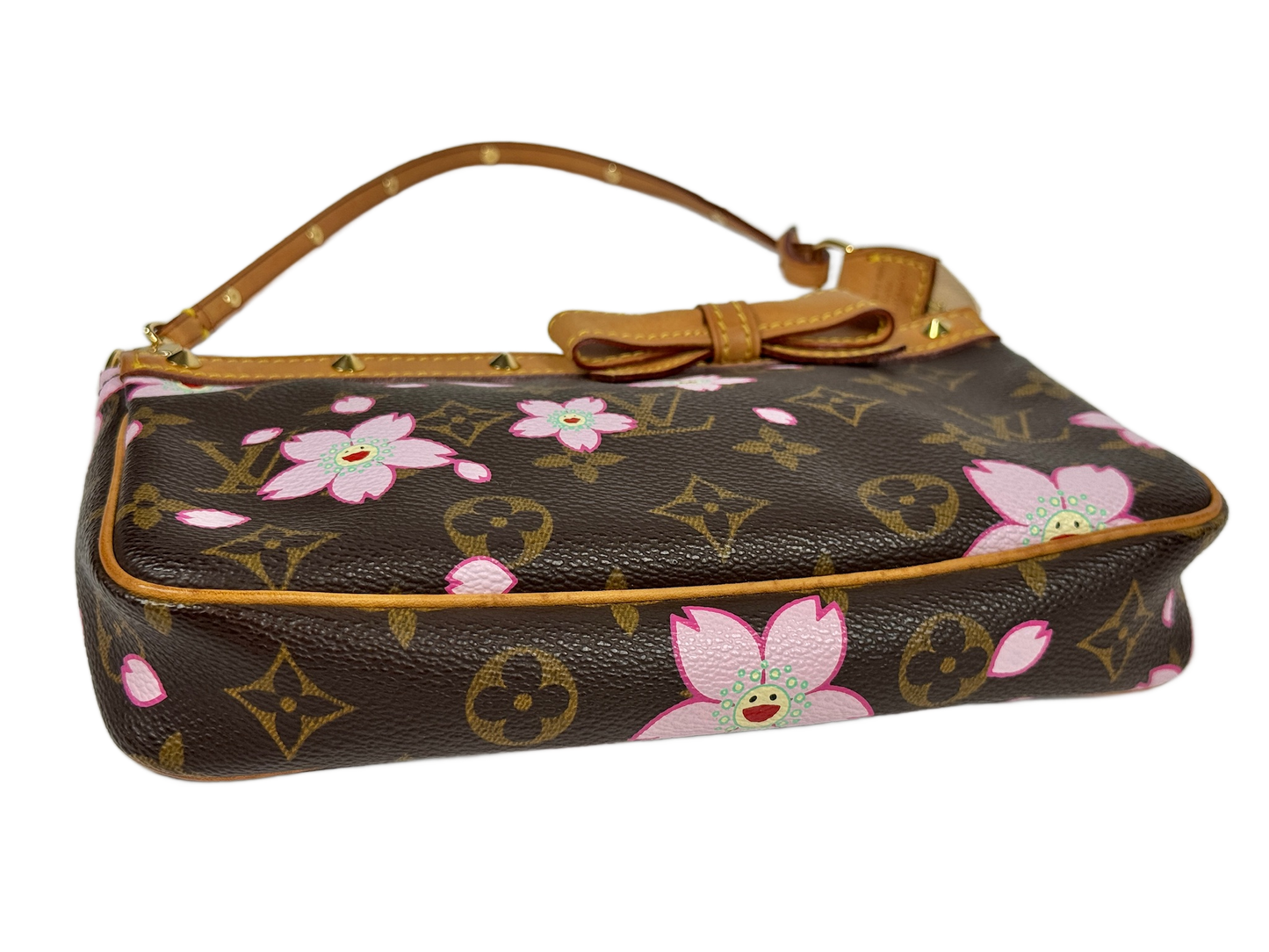 Louis Vuitton Vintage 2003 Takashi Murakami Brown Cherry Blossom Monogram Pochette Accessoires