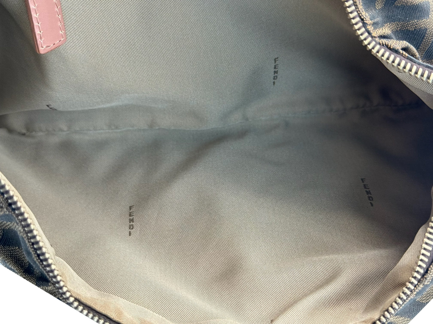 Fendi Vintage Brown Zucca Monogram O Ring Large Pochette Shoulder Bag w Mauve Pink Leather Trim