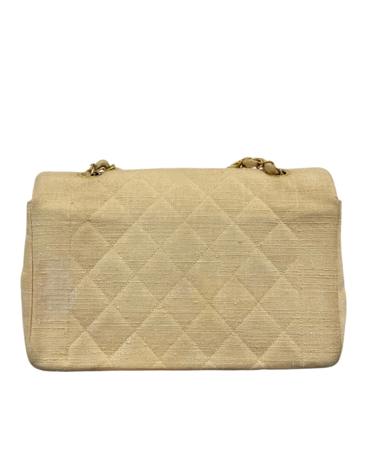Chanel Vintage 1994 Beige Quilted Linen Medium Diana Flap Bag with 24K GPHW
