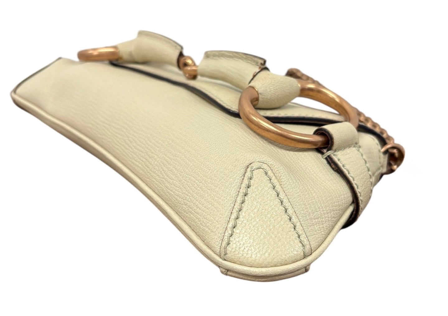 Gucci Vintage Ivory Leather Small Horsebit Shoulder Clutch Bag