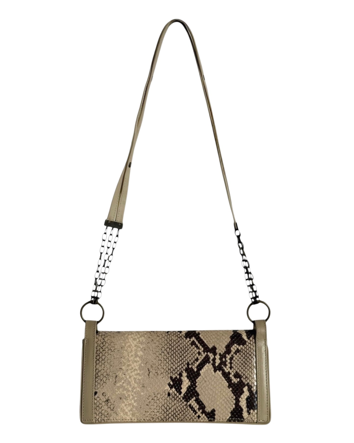 Dolce & Gabbana Vintage Beige Python Leather Crystal Clasp Shoulder Evening Bag 