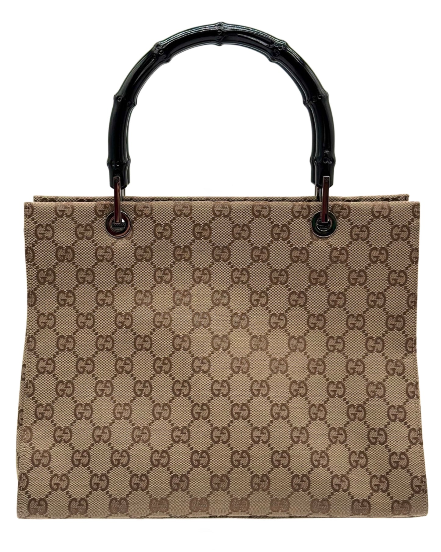 Gucci Vintage Brown GG Monogram Square Bamboo Top Handle Bag