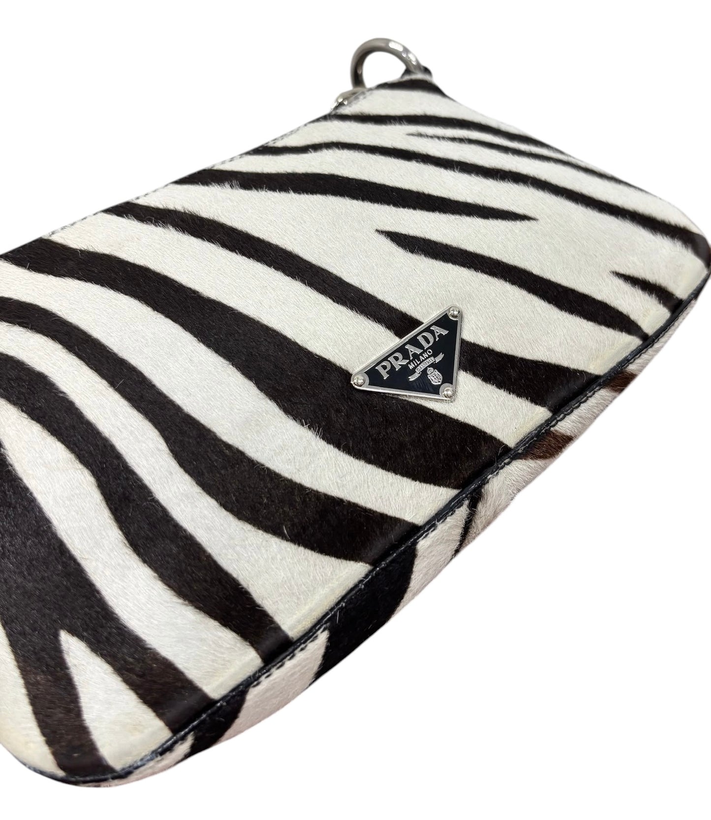 Prada Vintage Zebra Print Pony Hair Cavallino Small Shoulder Bag