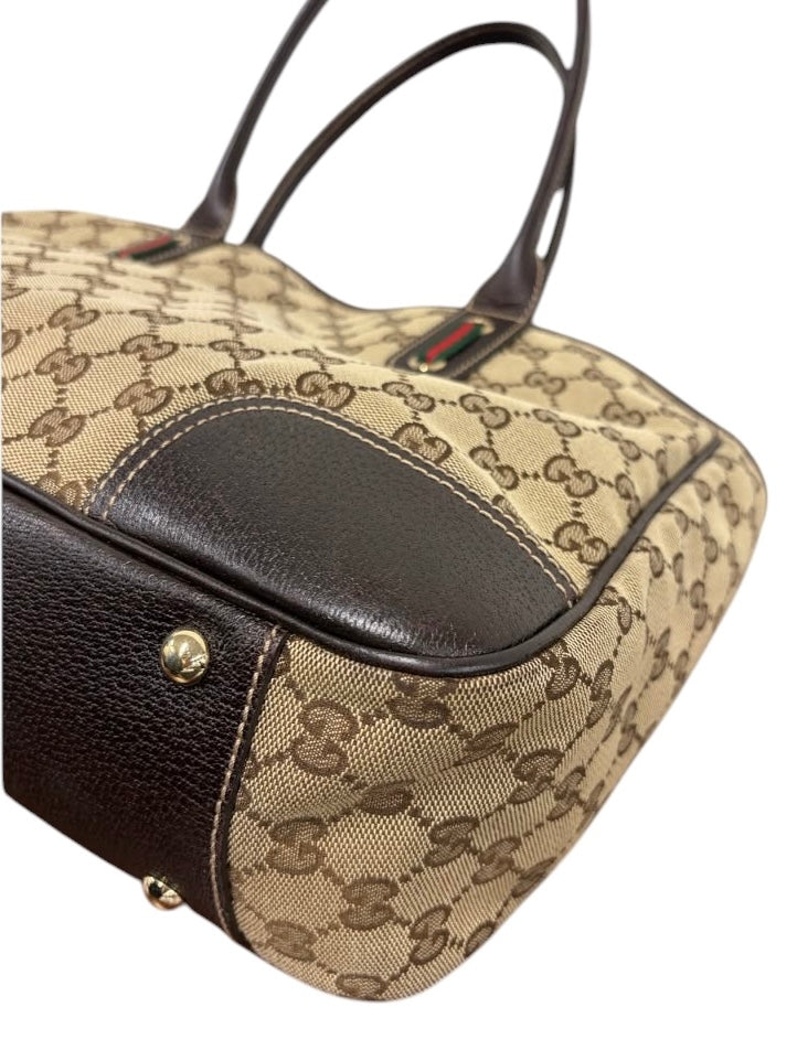 Gucci Vintage Brown GG Monogram Medium Princy Shoulder Tote Bag with Webb Stripe Bow