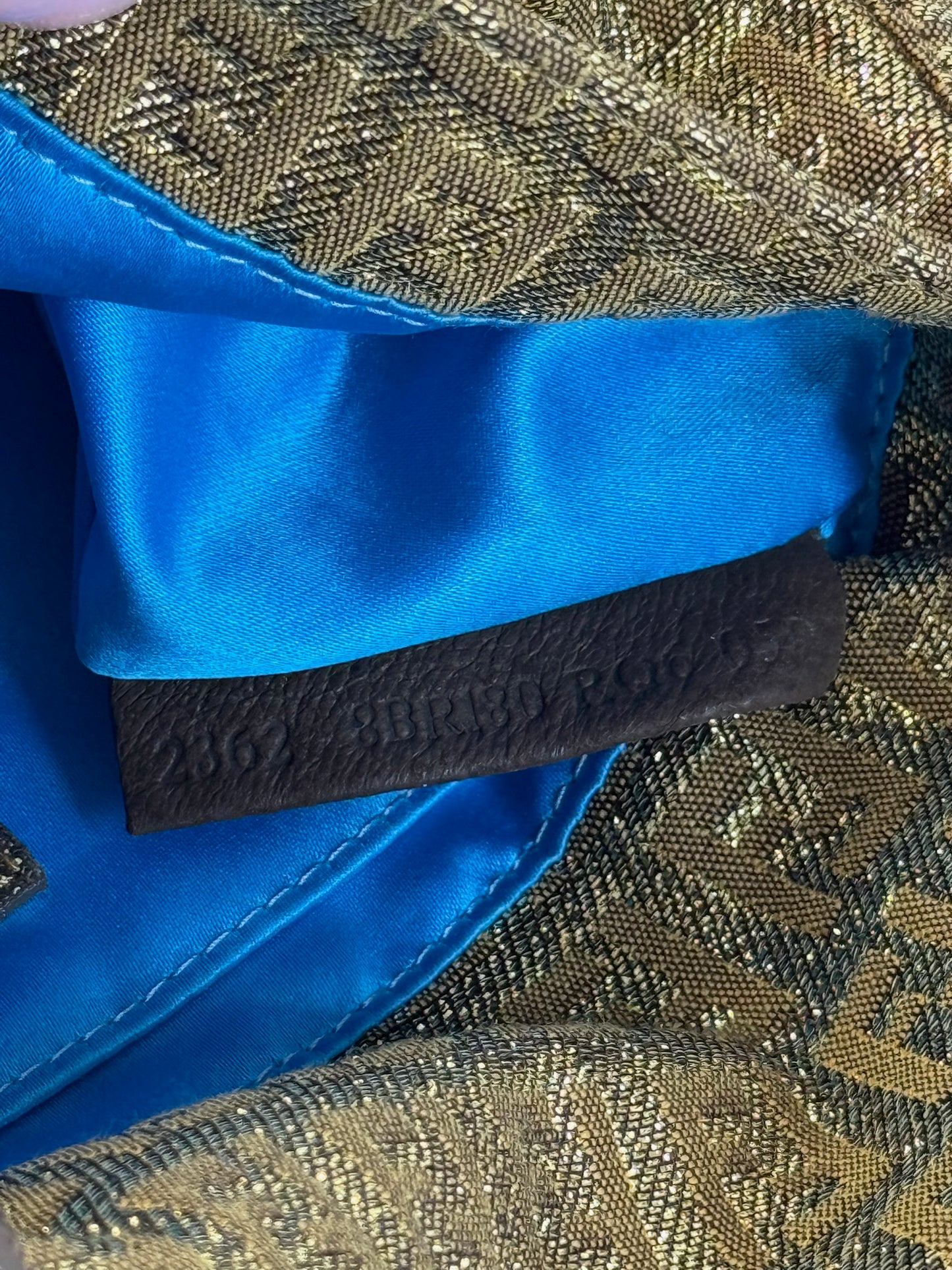 Fendi Vintage Metallic Gold Glitter Zucchino Zucca Monogram Mini Mamma Baguette Shoulder Bag