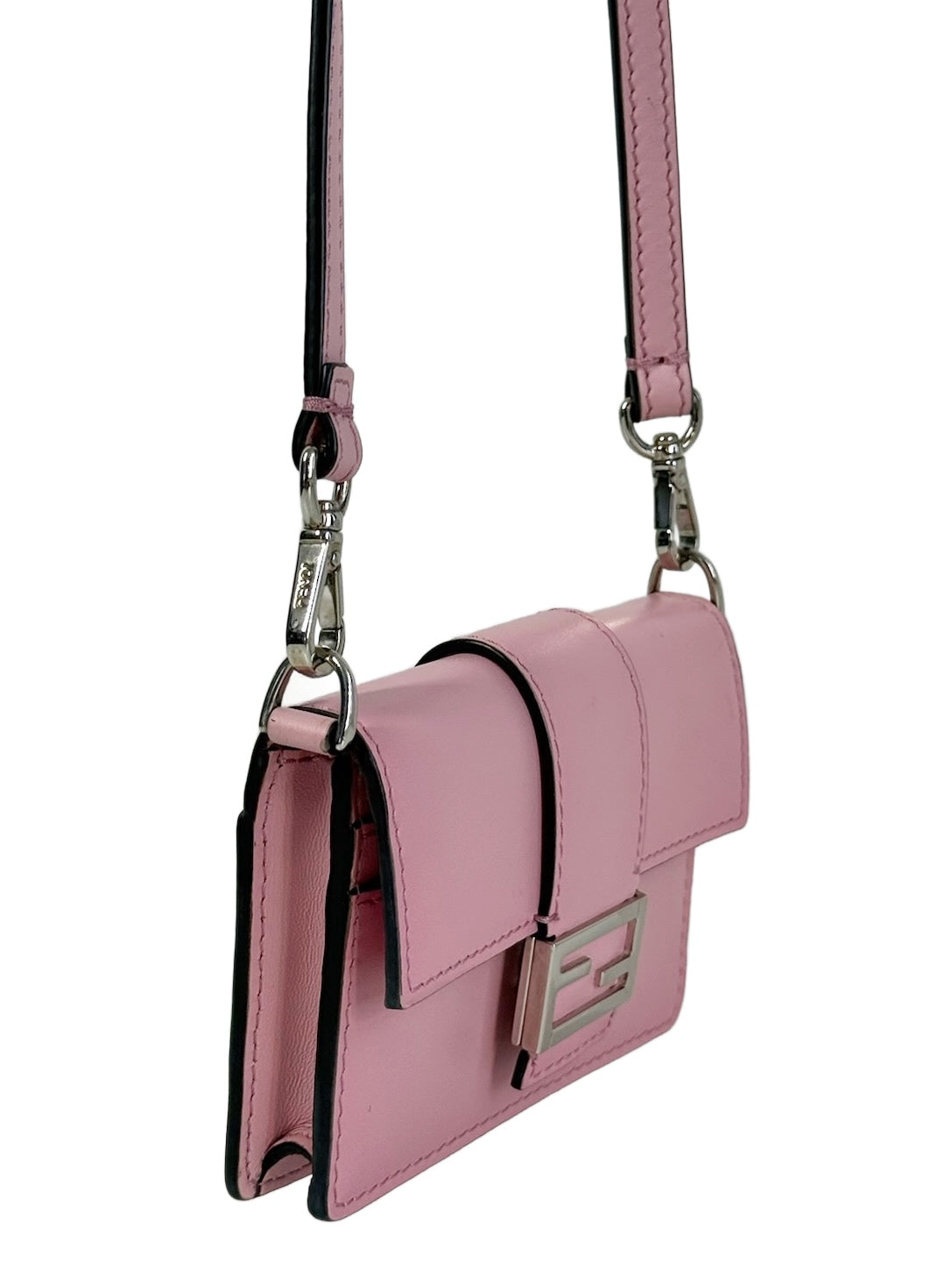 Fendi 2022 Pink Micro Baguette Card Holder Shoulder / Crossbody Bag