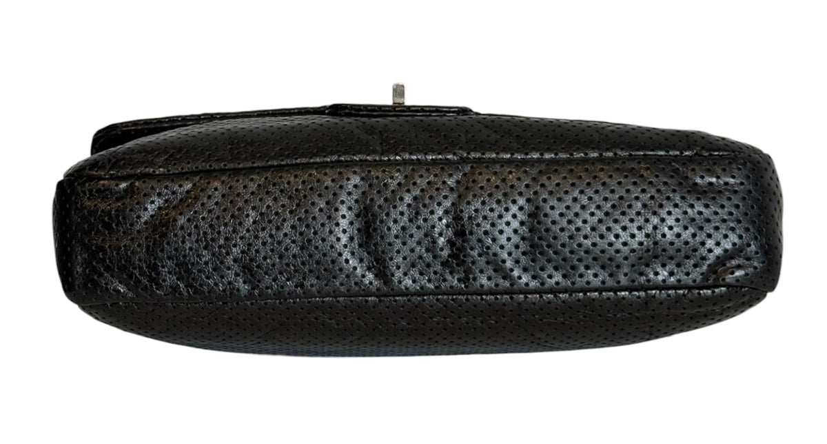 Chanel Vintage 2008-2009 Black Perforated Calfskin Medium Single Reissue Flap Bag with Mixed Metal Hardware
