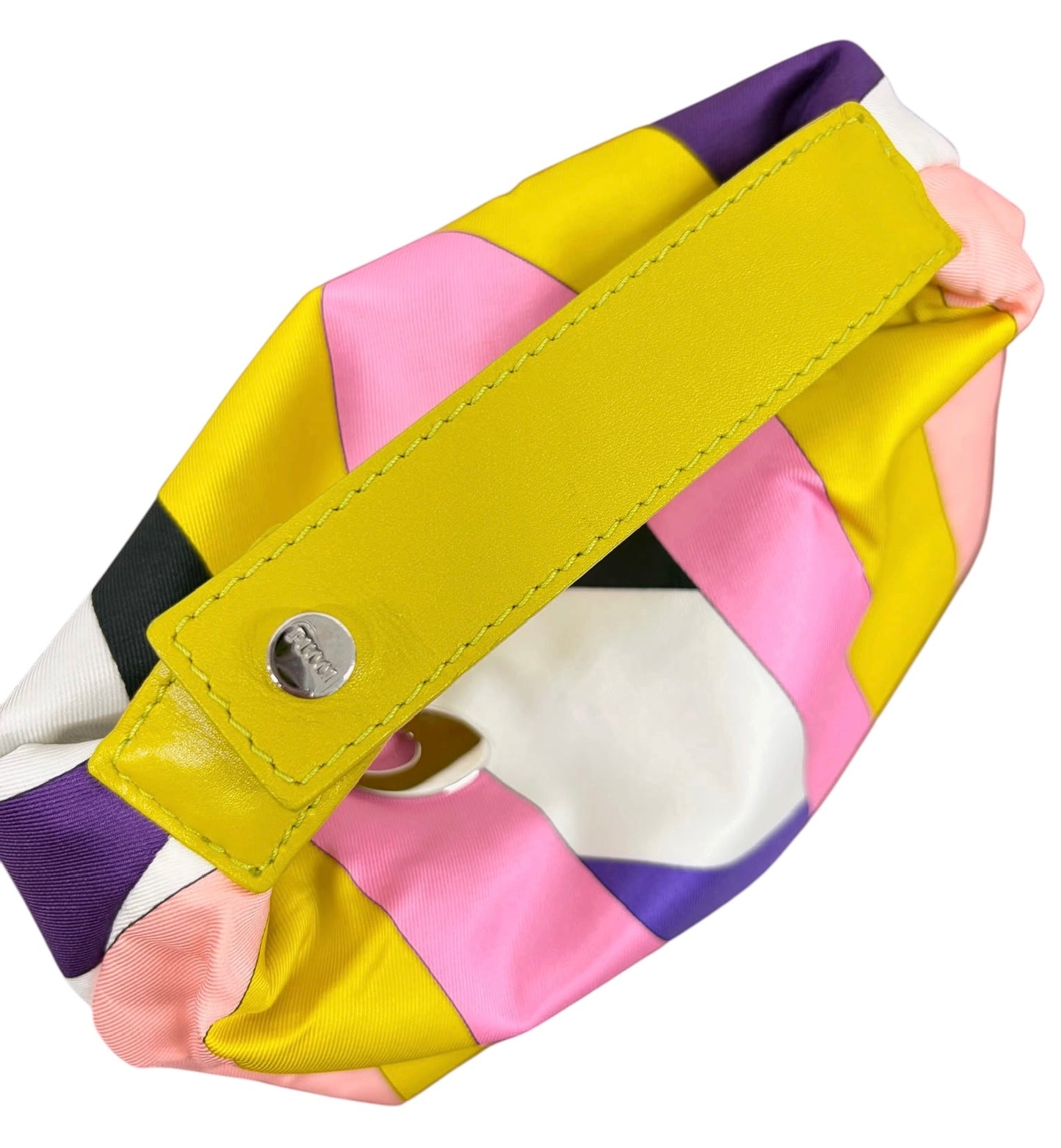 Pucci Vintage Yellow Pink & Purple Satin Mini Cosmetic Top Handle Pochette Bag
