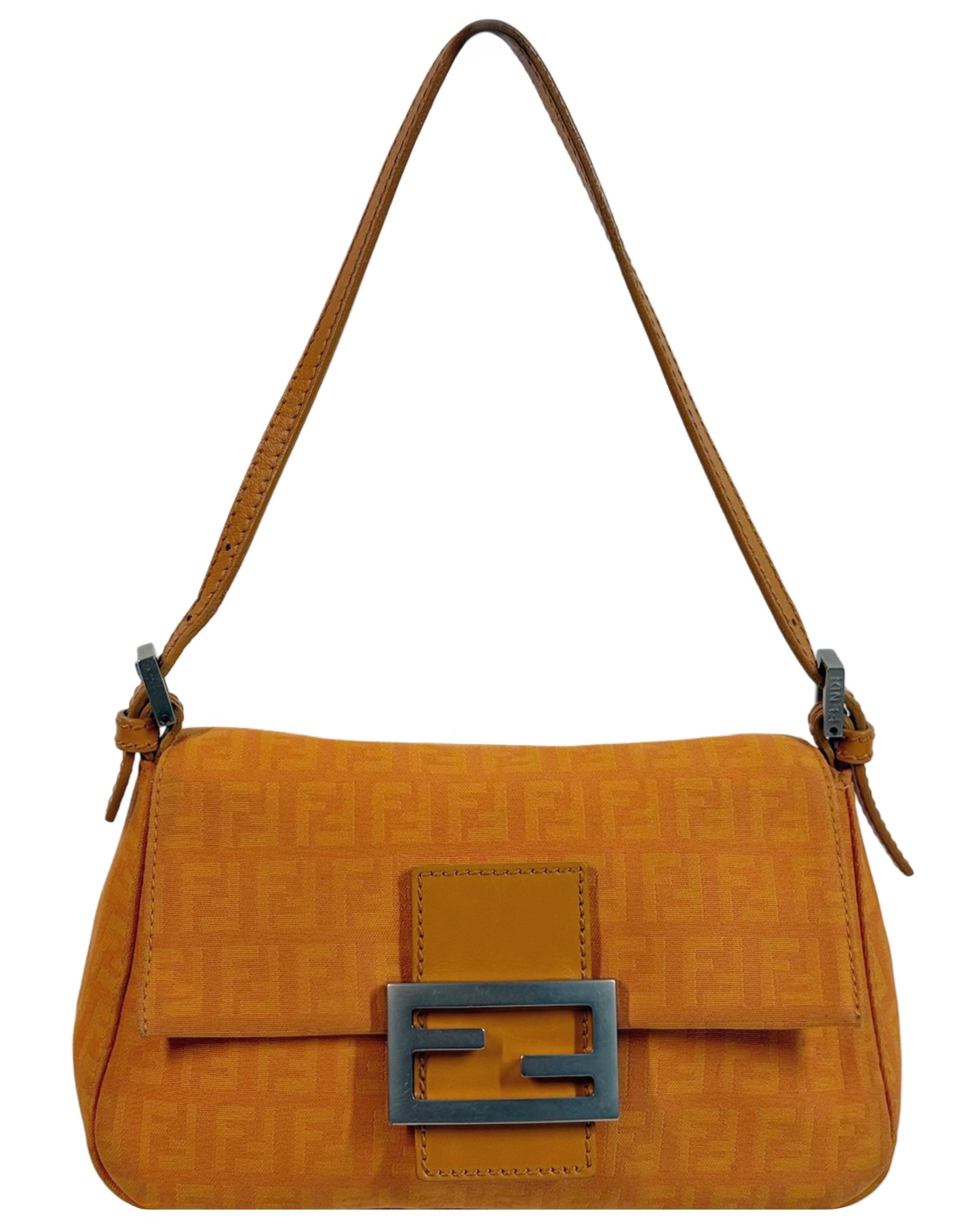 Fendi Vintage Orange Zucchino Zucca Monogram Mini Mamma Shoulder Baguette Bag