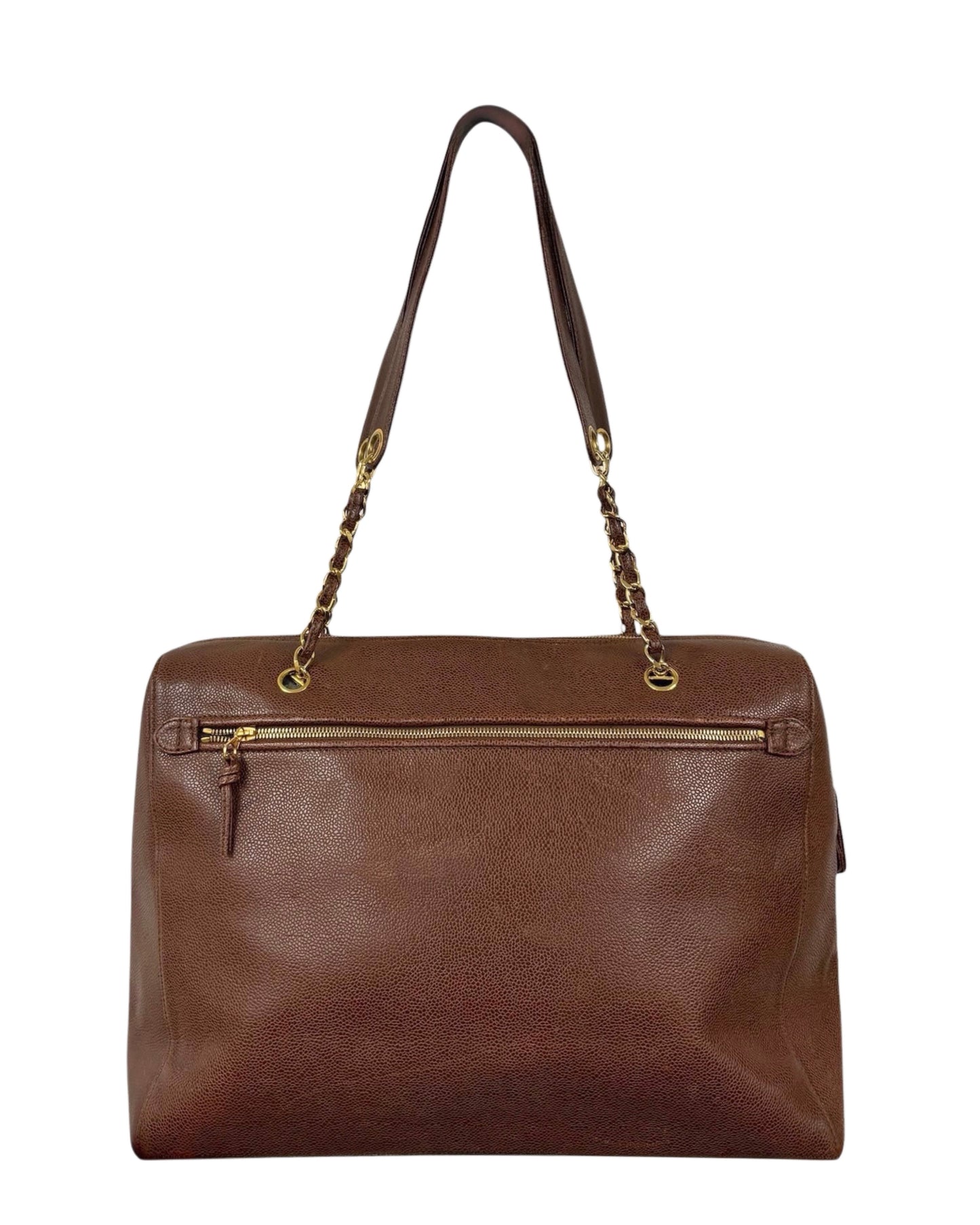 Chanel Vintage Light Brown Caviar CC Logo XL Shoulder Tote Bag with 24K Gold Plated Hardware