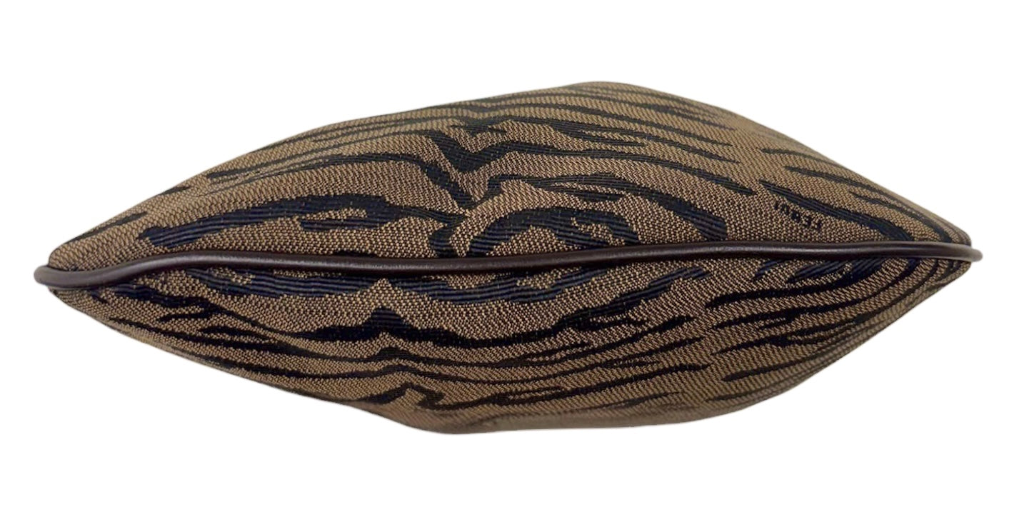 Fendi Vintage Dark Brown Zebra Print Oyster Hobo Shoulder Bag