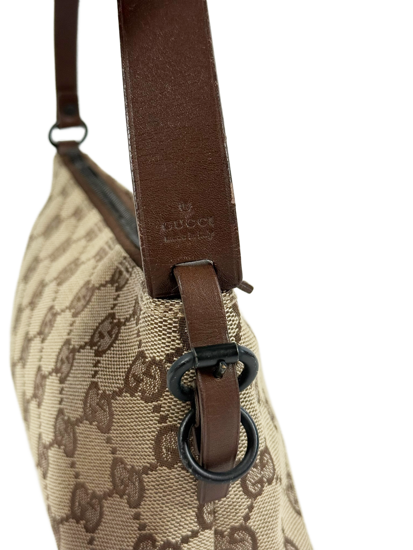 Gucci Vintage Brown GG Monogram Brown Leather Trim Small Pochette Bag