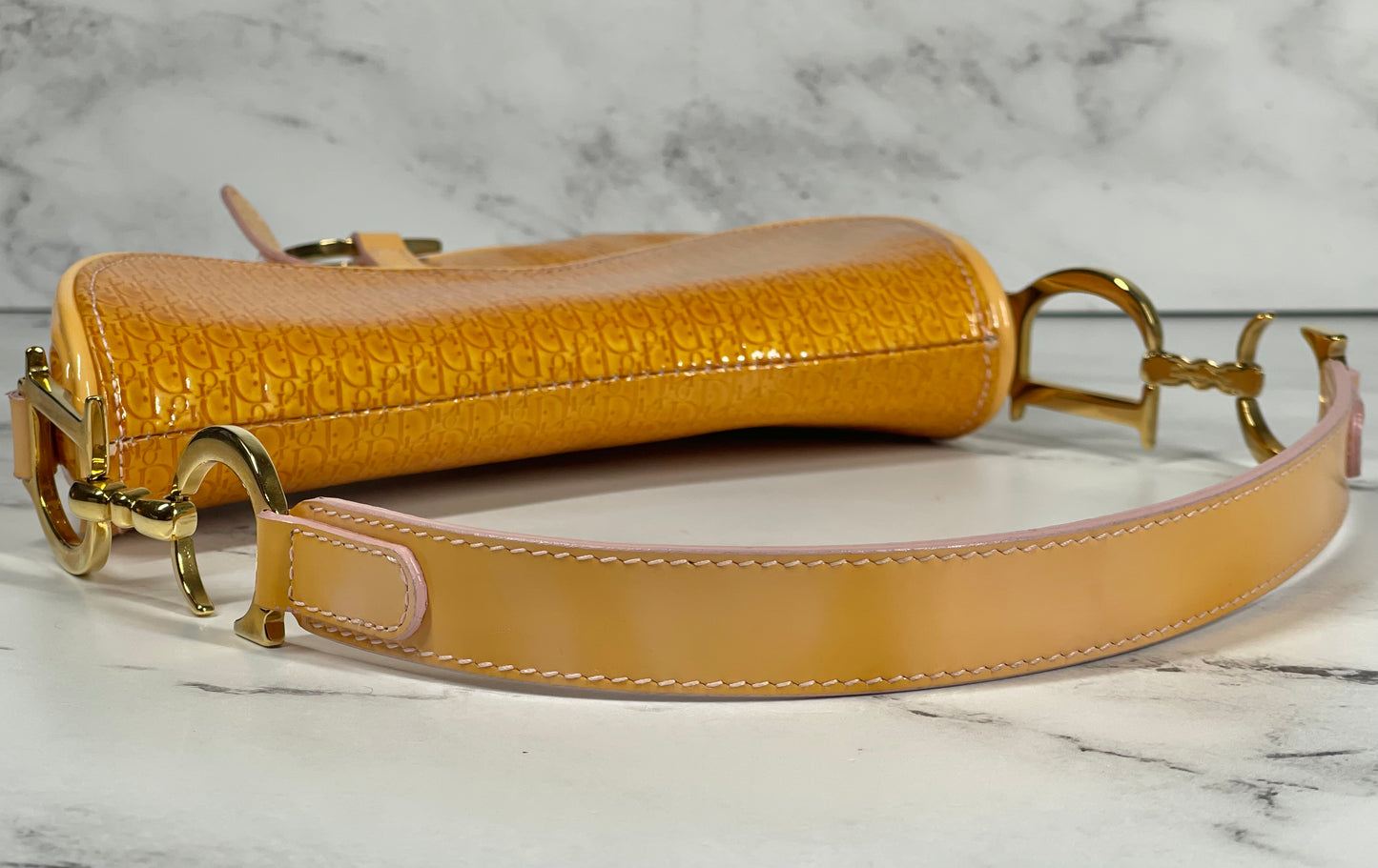 Dior Vintage Orange Diorissimo Patent Leather Saddle Bag