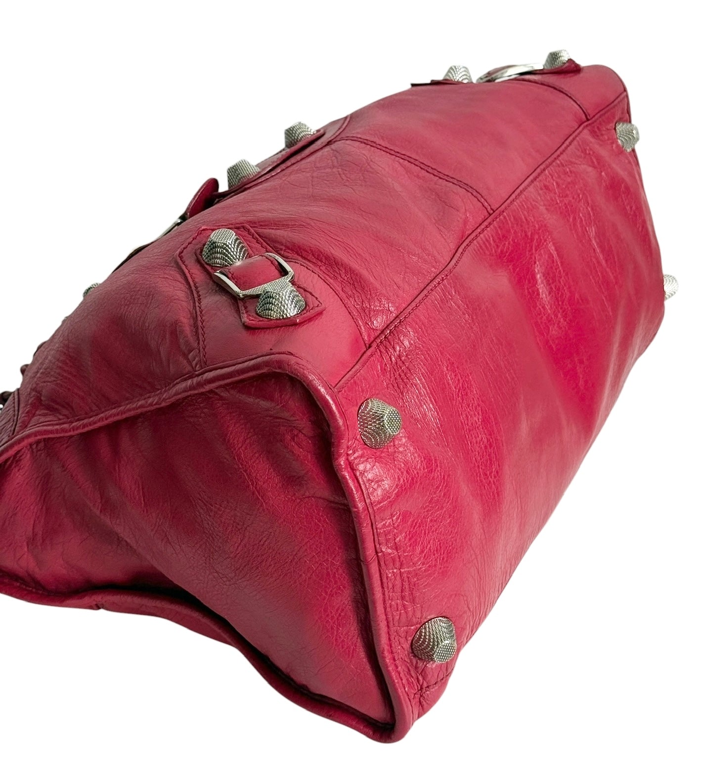 Balenciaga Rubisse Red Leather Giant 21 Silver Work Motocross City Bag