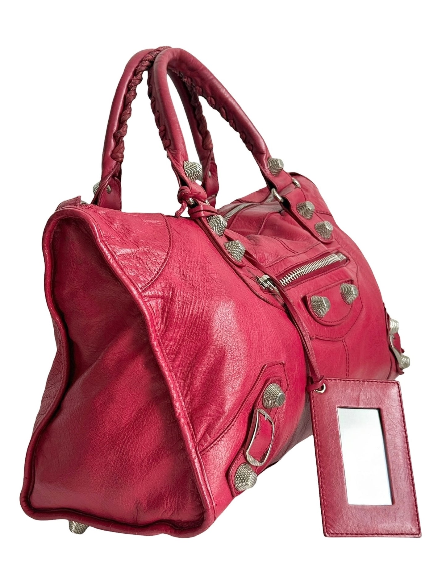 Balenciaga Rubisse Red Leather Giant 21 Silver Work Motocross City Bag