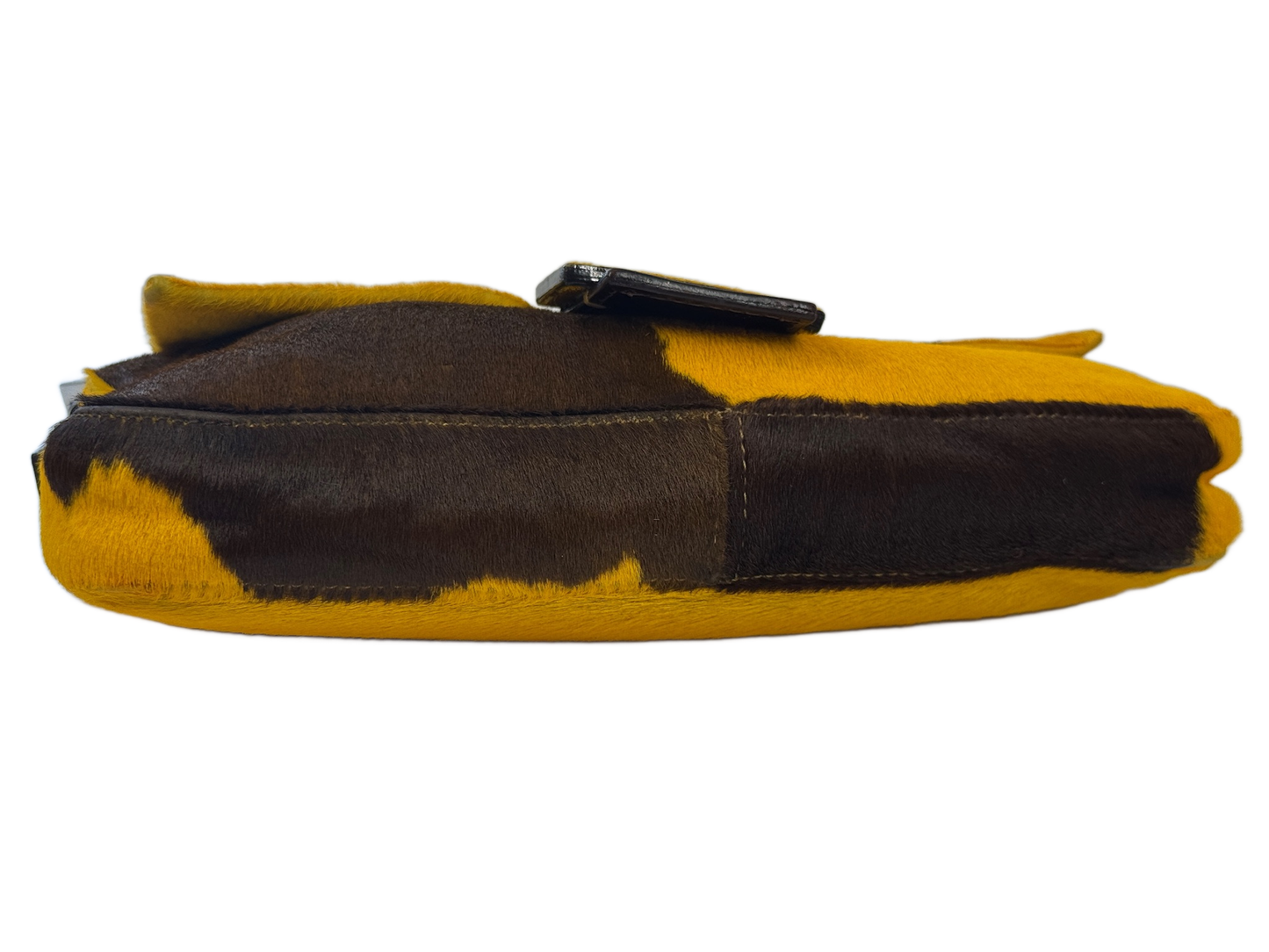 Fendi Vintage Yellow & Brown Cow Print Pony Hair Shoulder Baguette Bag