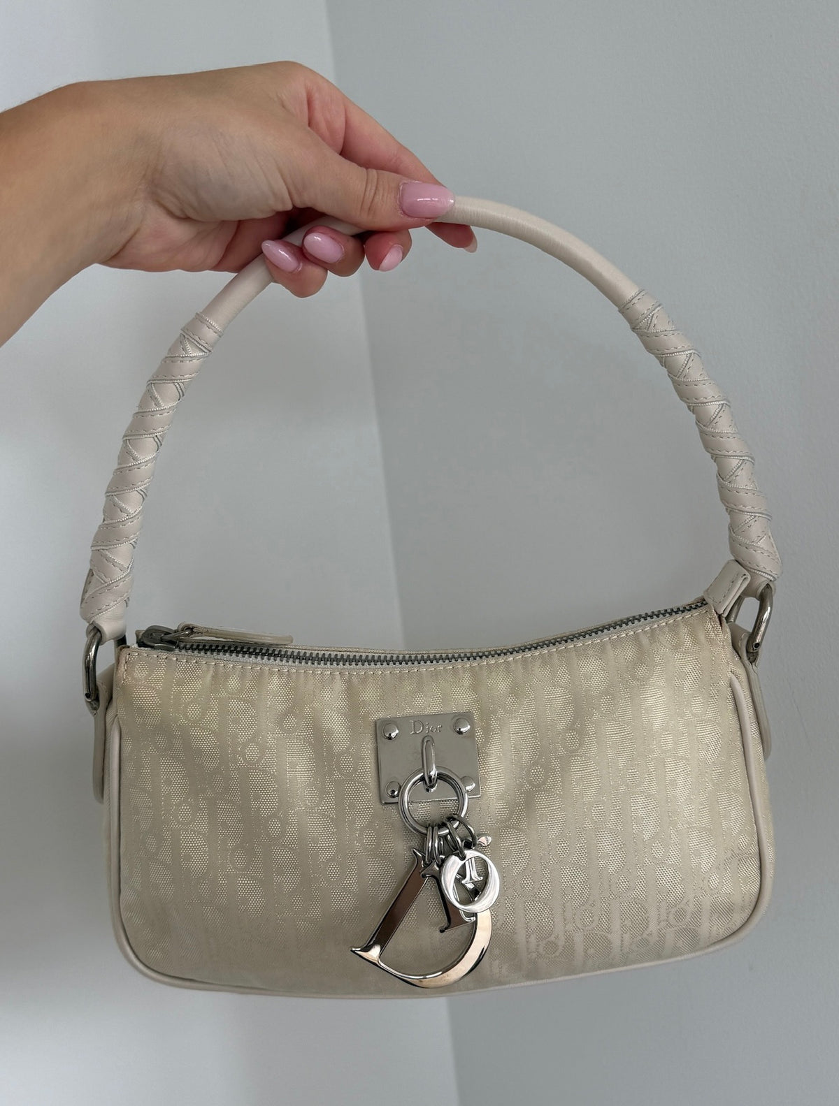 Dior Vintage 2007 Ivory Diorissimo Monogram Lovely Charm Shoulder Pochette Bag
