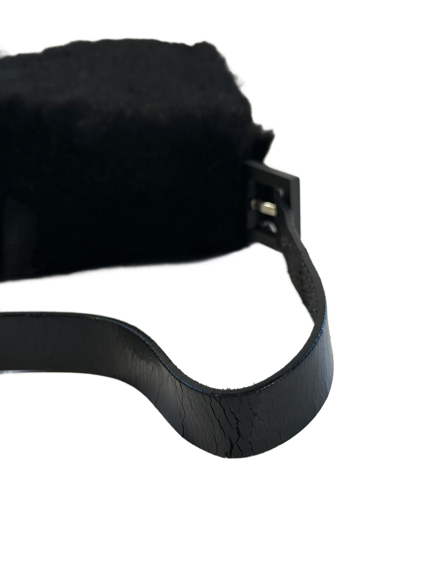 Fendi Vintage Black Rabbit Fur Shoulder Baguette Bag