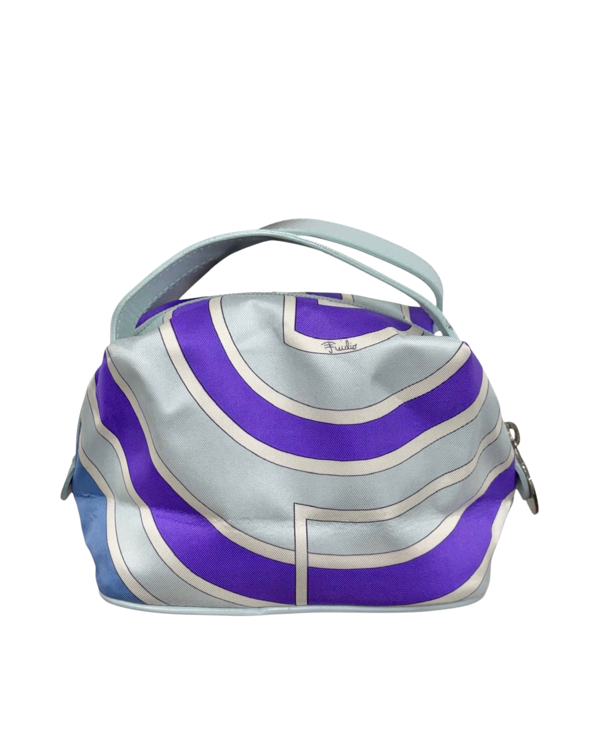 Pucci Vintage Baby Blue & Purple Satin Mini Dome Cosmetic Top Handle Pochette Bag