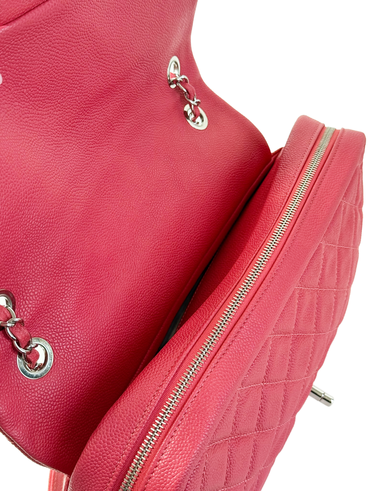 Chanel Coral Pink Quilted Caviar Leather Single Medium Flap Shoulder Bag