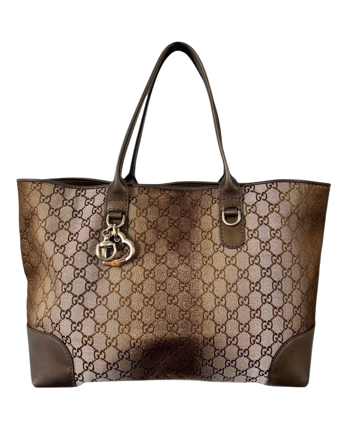 Gucci Vintage Metallic Gold GG Monogram Large Heart Bit Shoulder Tote Bag 