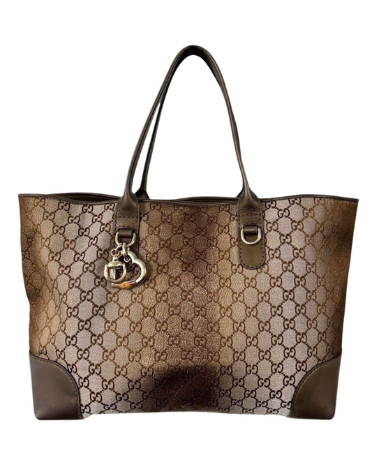 Gucci Vintage Metallic Gold GG Monogram Large Heart Bit Shoulder Tote Bag 