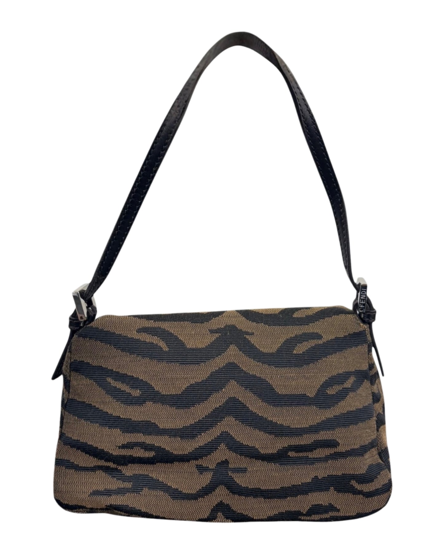Fendi Vintage Brown & Black Zebra Print Canvas Mini Mamma Baguette Shoulder Bag