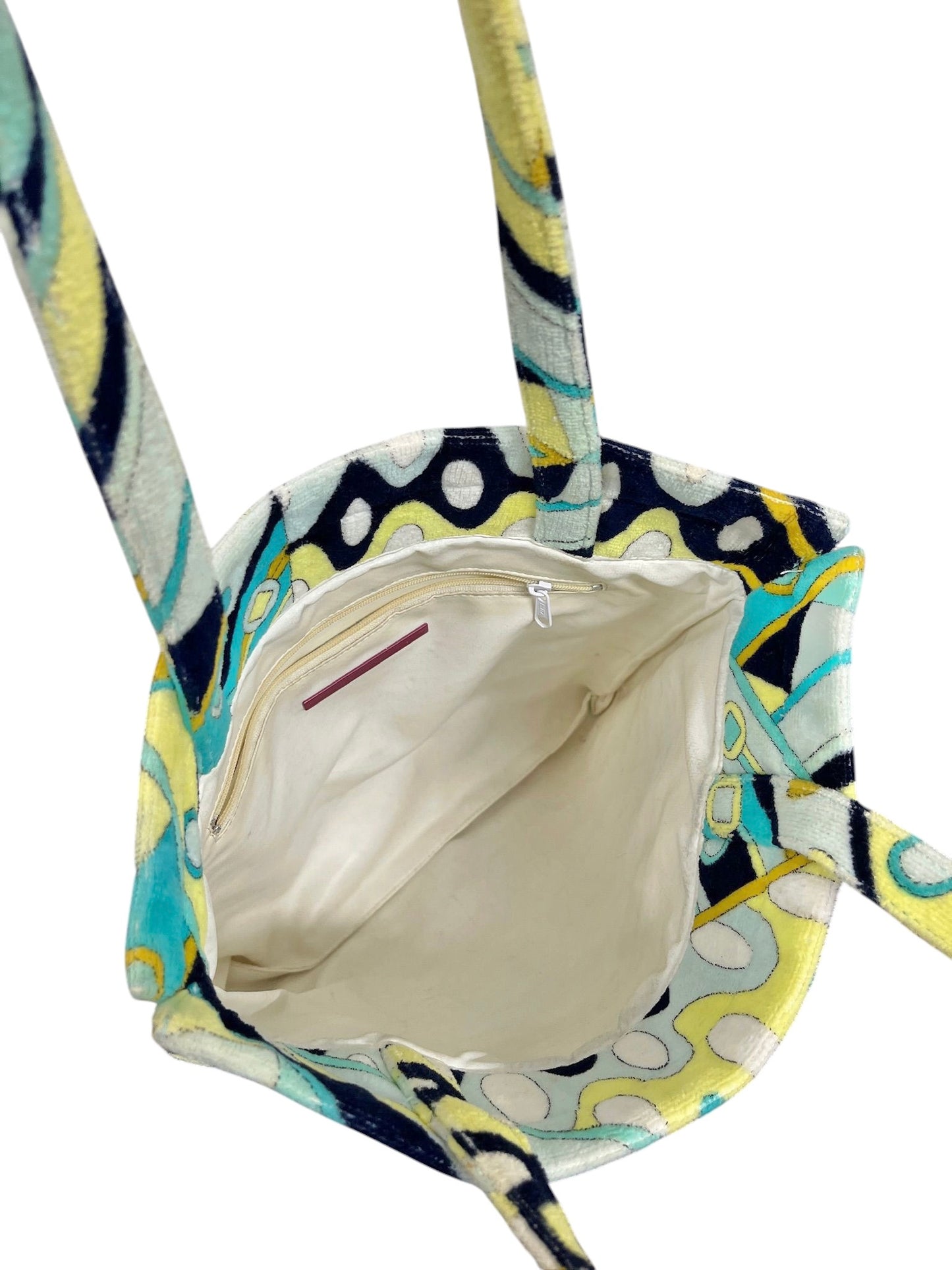 Emilo Pucci Vintage Blue Yellow Terrycloth Medium Shoulder Tote Bag 
