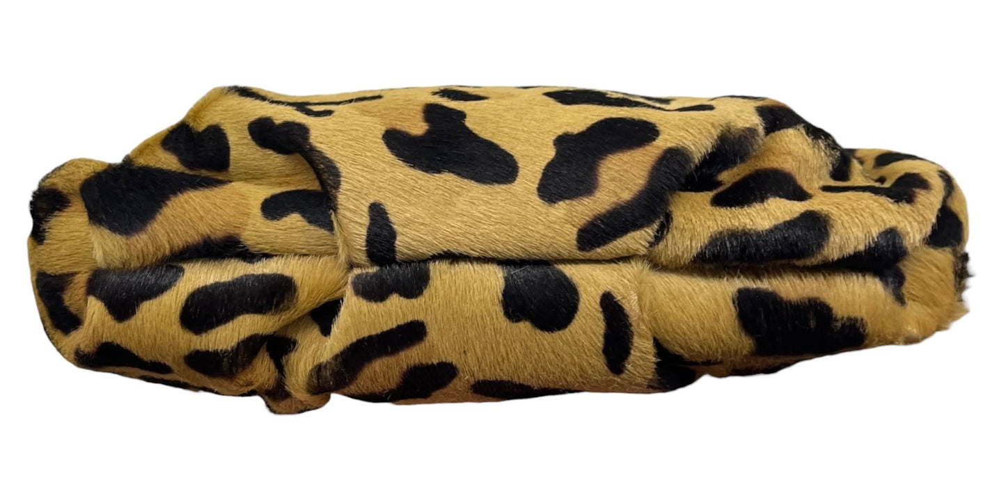 Prada Vintage Beige Leopard Print Pony Hair Wristlet Clutch & Evening Bag