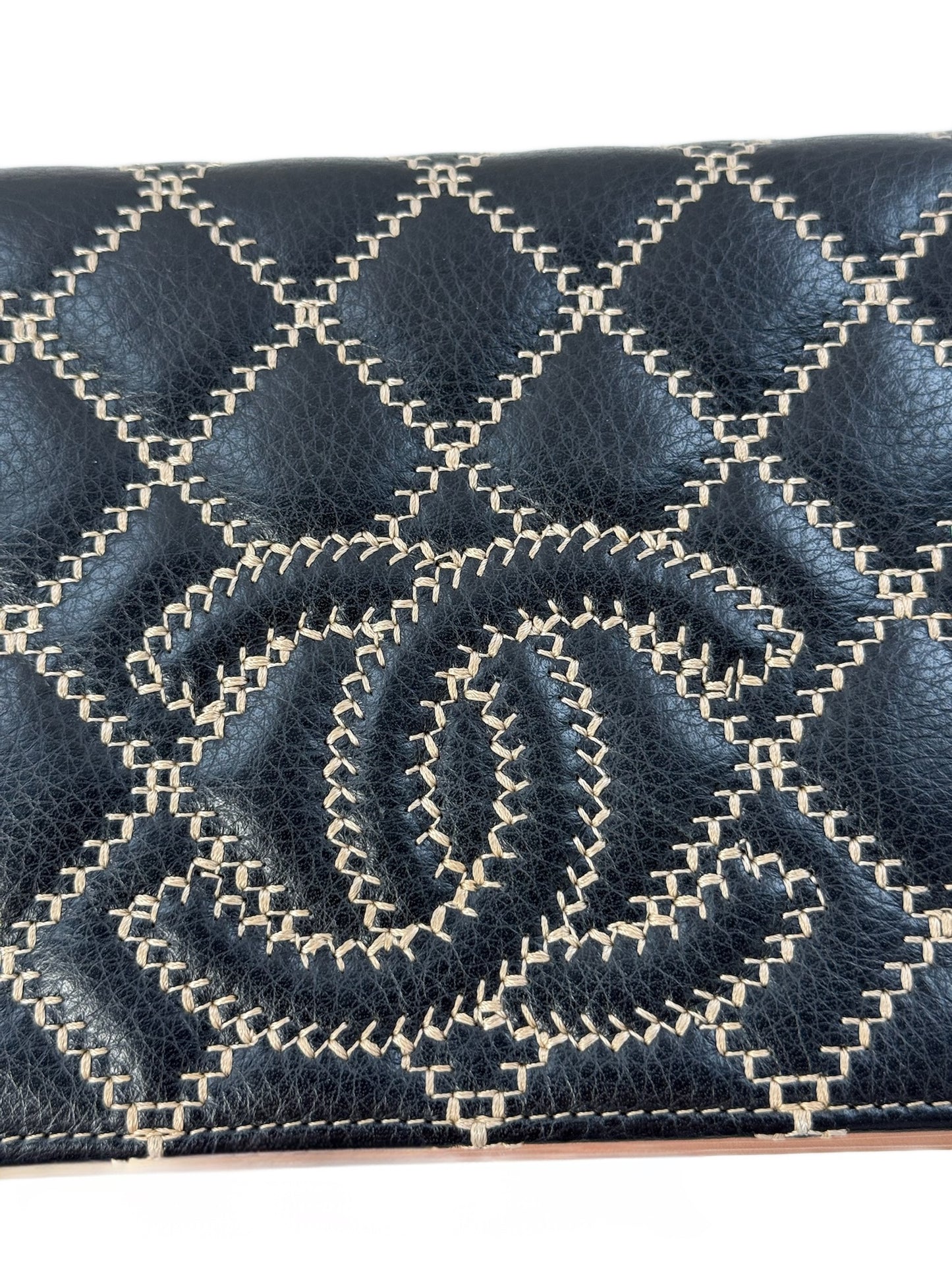 Chanel Black Calfskin Beige CC Wild Stitch Wallet on Chain