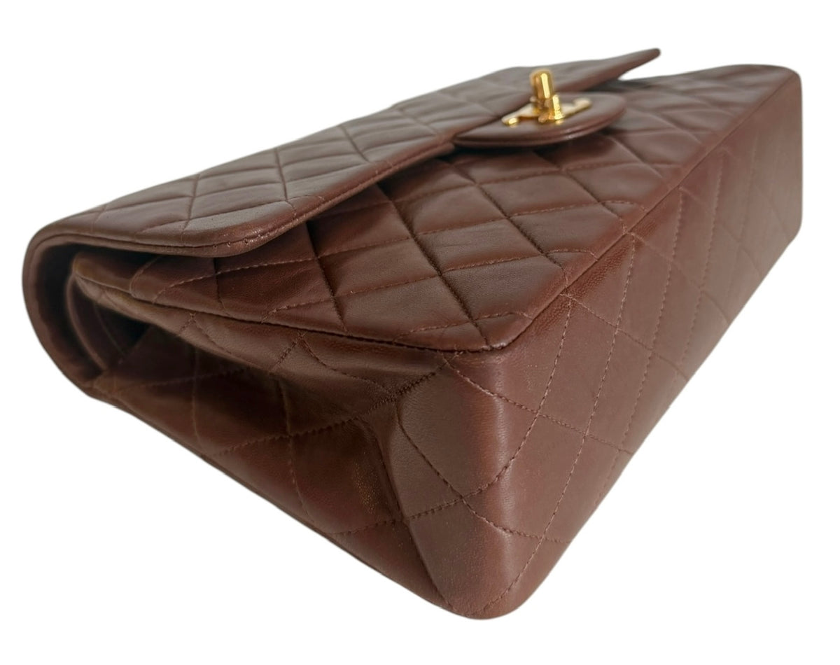 Chanel Vintage Early 90s Chocolate Brown Quilted Lambskin Medium Classic Double  Flap Bag with 24K GPHW