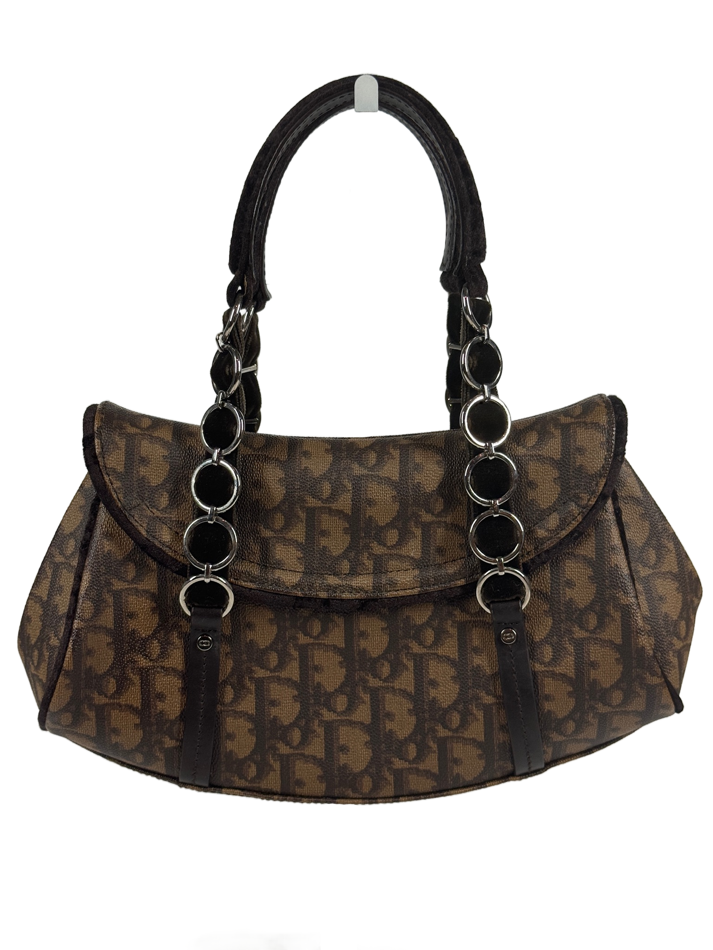 Dior Vintage 2005 Brown Diorissimo Monogram Canvas Small Romantique Velvet Bow Top Handle Bag