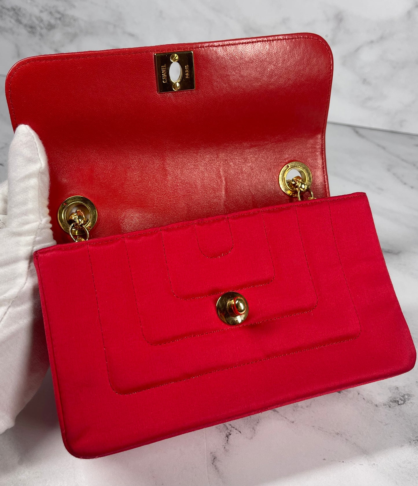 Chanel Vintage 2 Series Red Satin Classic Mini Flap Bag w Bijoux Chain w 24K GPHW