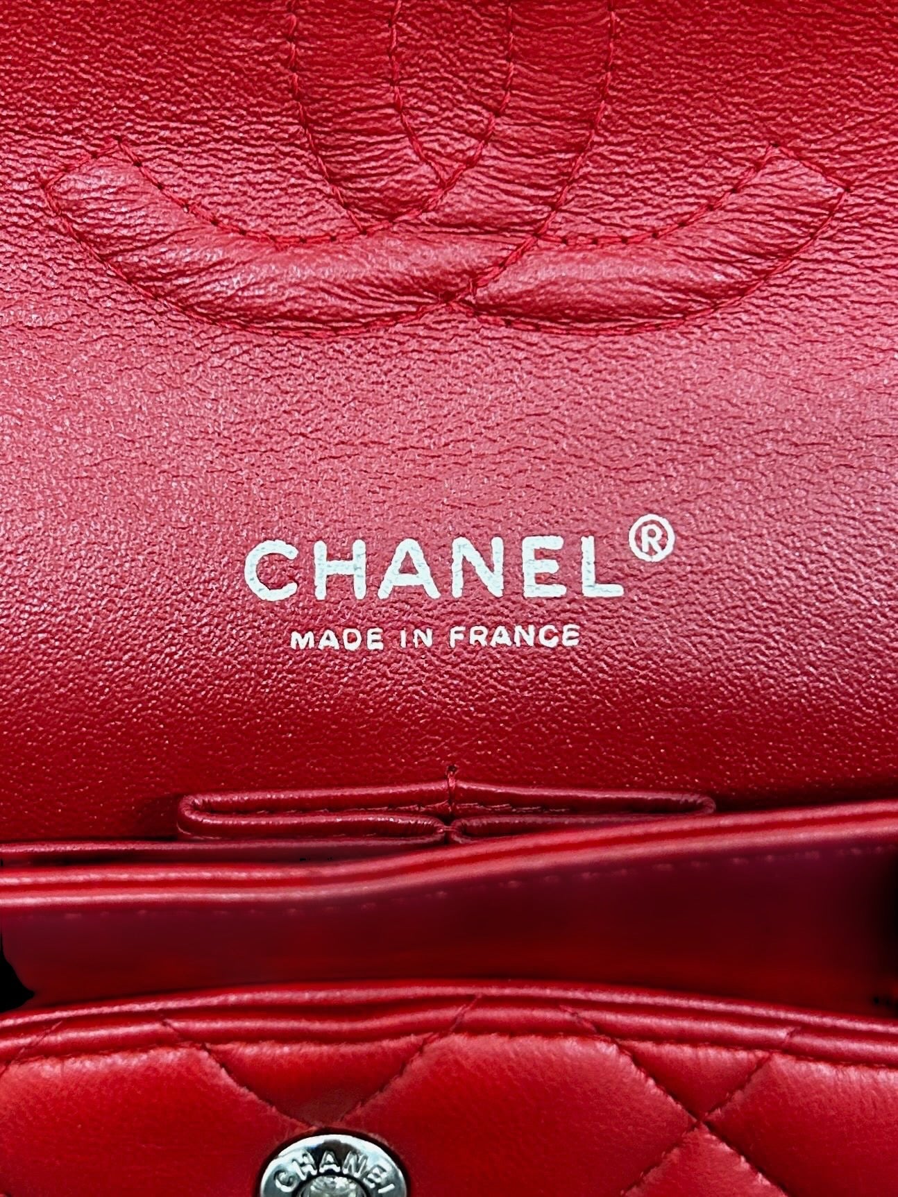 Chanel Red Quilted Lambskin Medium Classic Double Flap Bag with Silver Hardware
