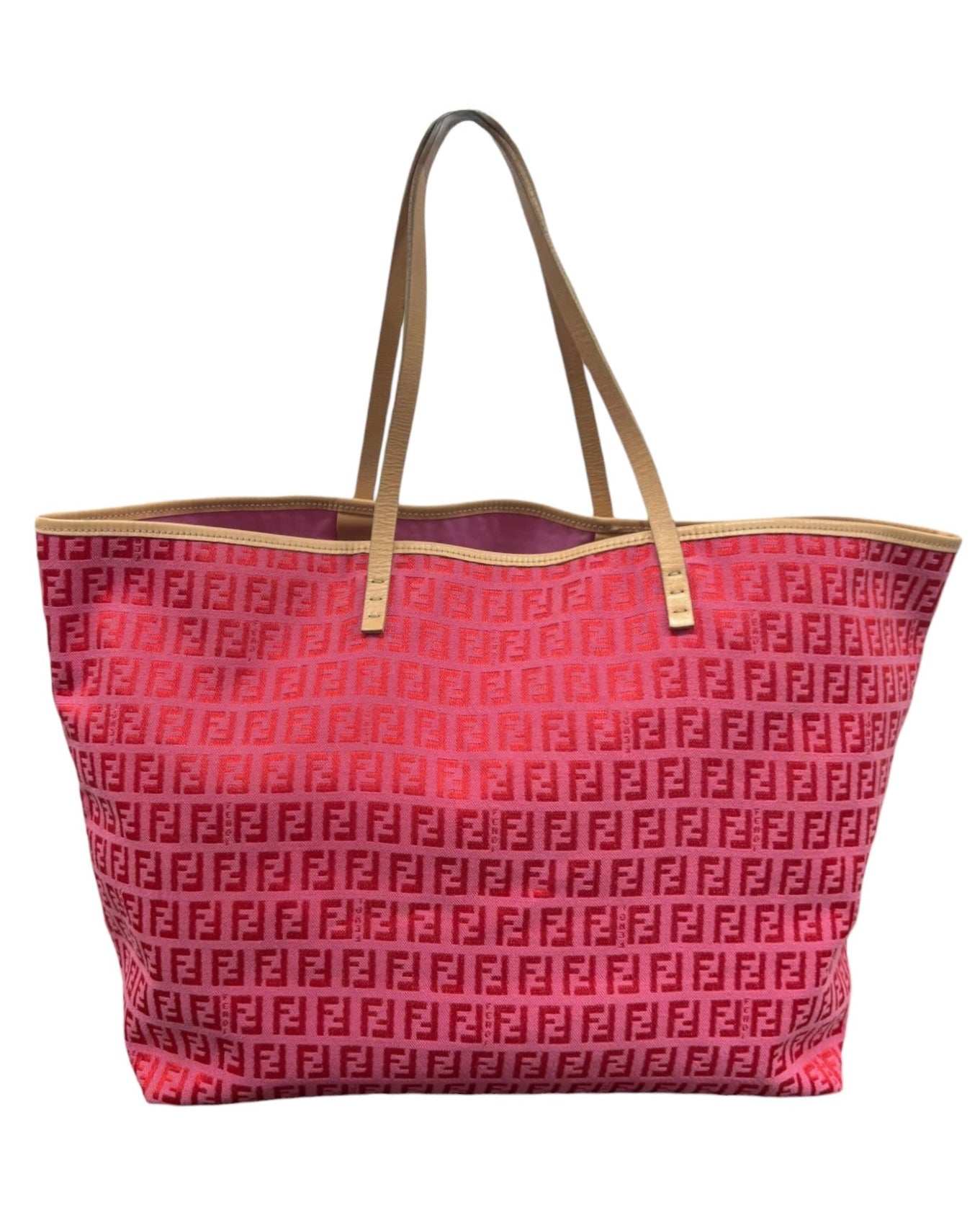 Fendi Vintage Hot Pink & Red Zucchino Zucca Monogram Large Tote Bag with Pouch