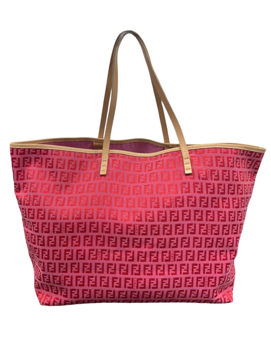 Fendi Vintage Hot Pink & Red Zucchino Zucca Monogram Large Tote Bag with Pouch