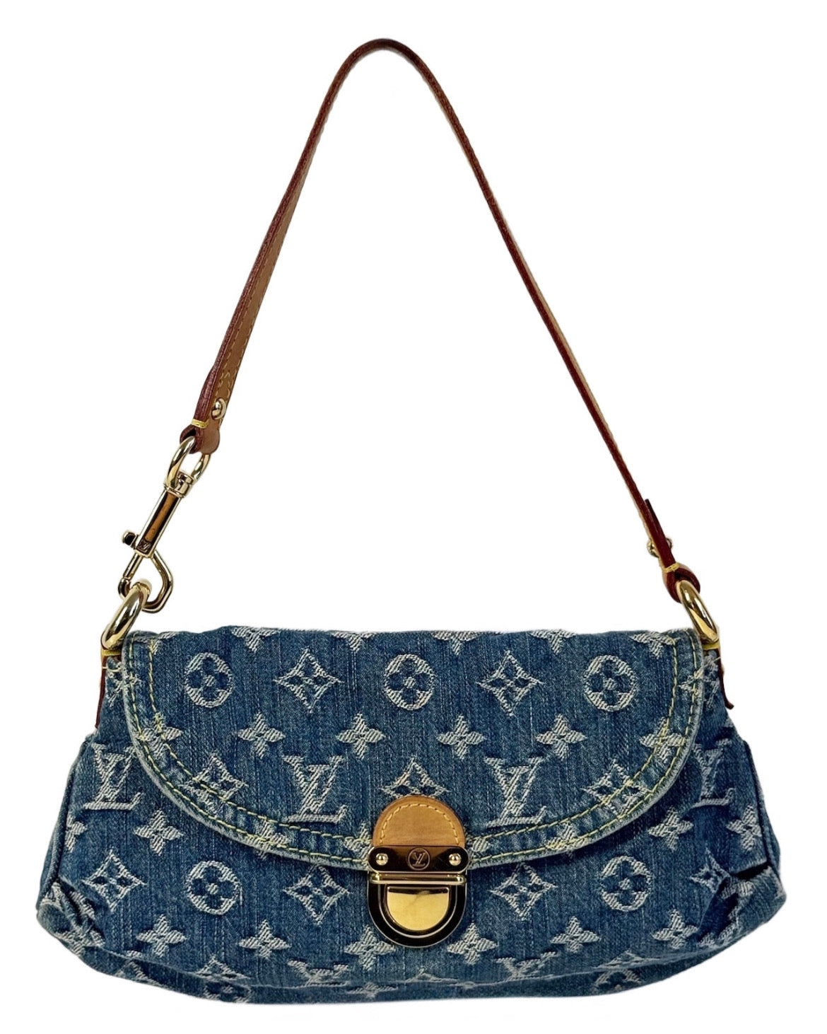Louis Vuitton Vintage Blue Denim Monogram Mini Pleaty Pochette Shoulder Bag