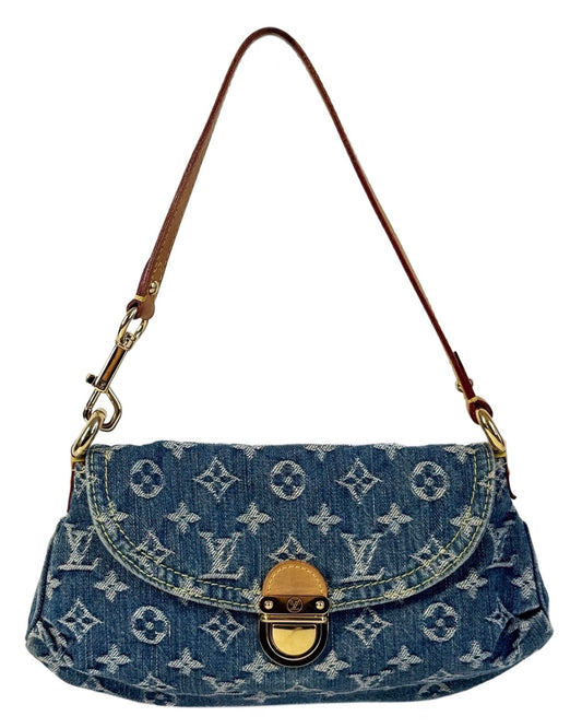 Louis Vuitton Vintage Blue Denim Monogram Mini Pleaty Pochette Shoulder Bag