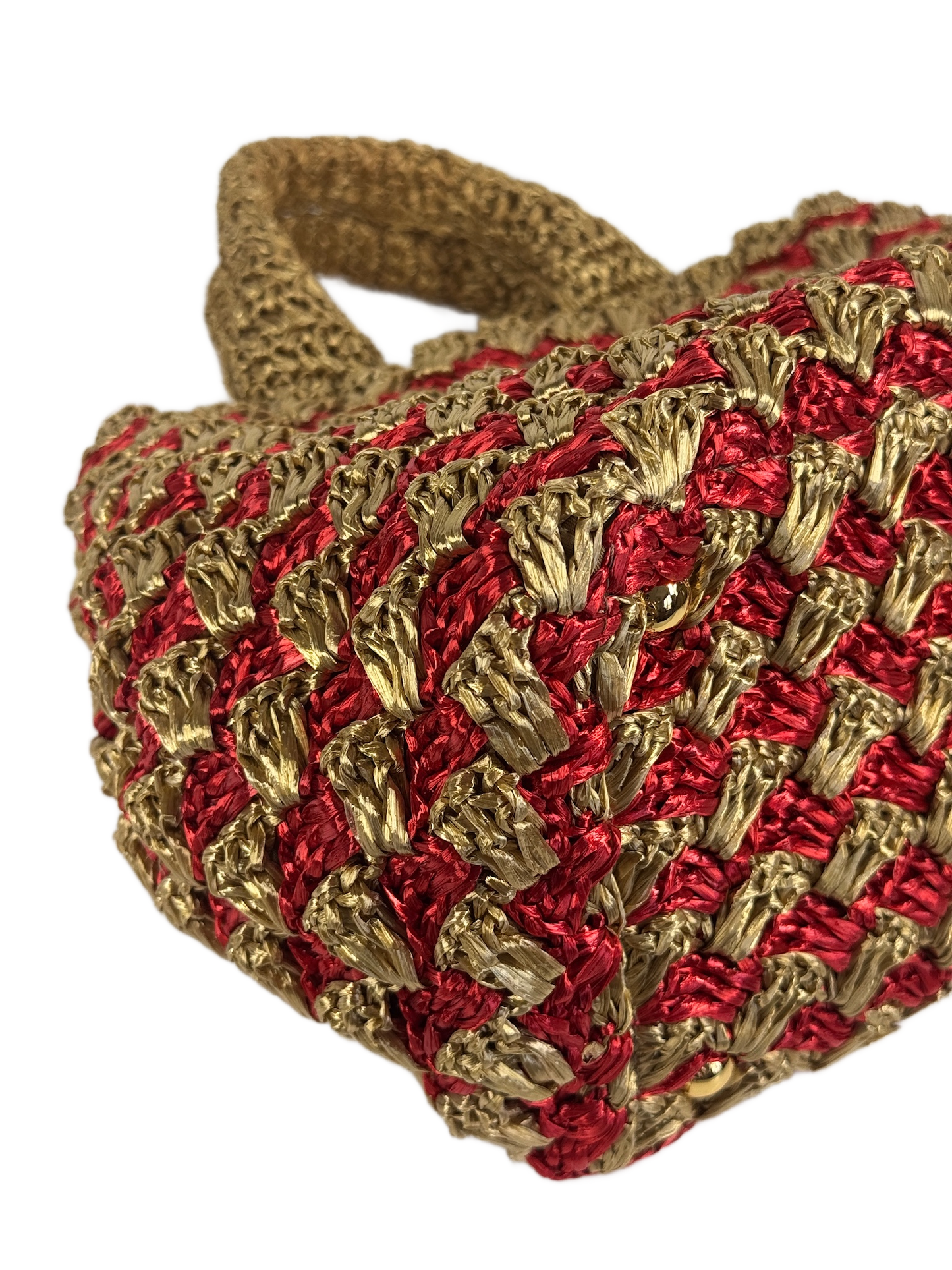 Prada 2012 Red & Brown Crochet Raffia Medium Canapa Tote Bag