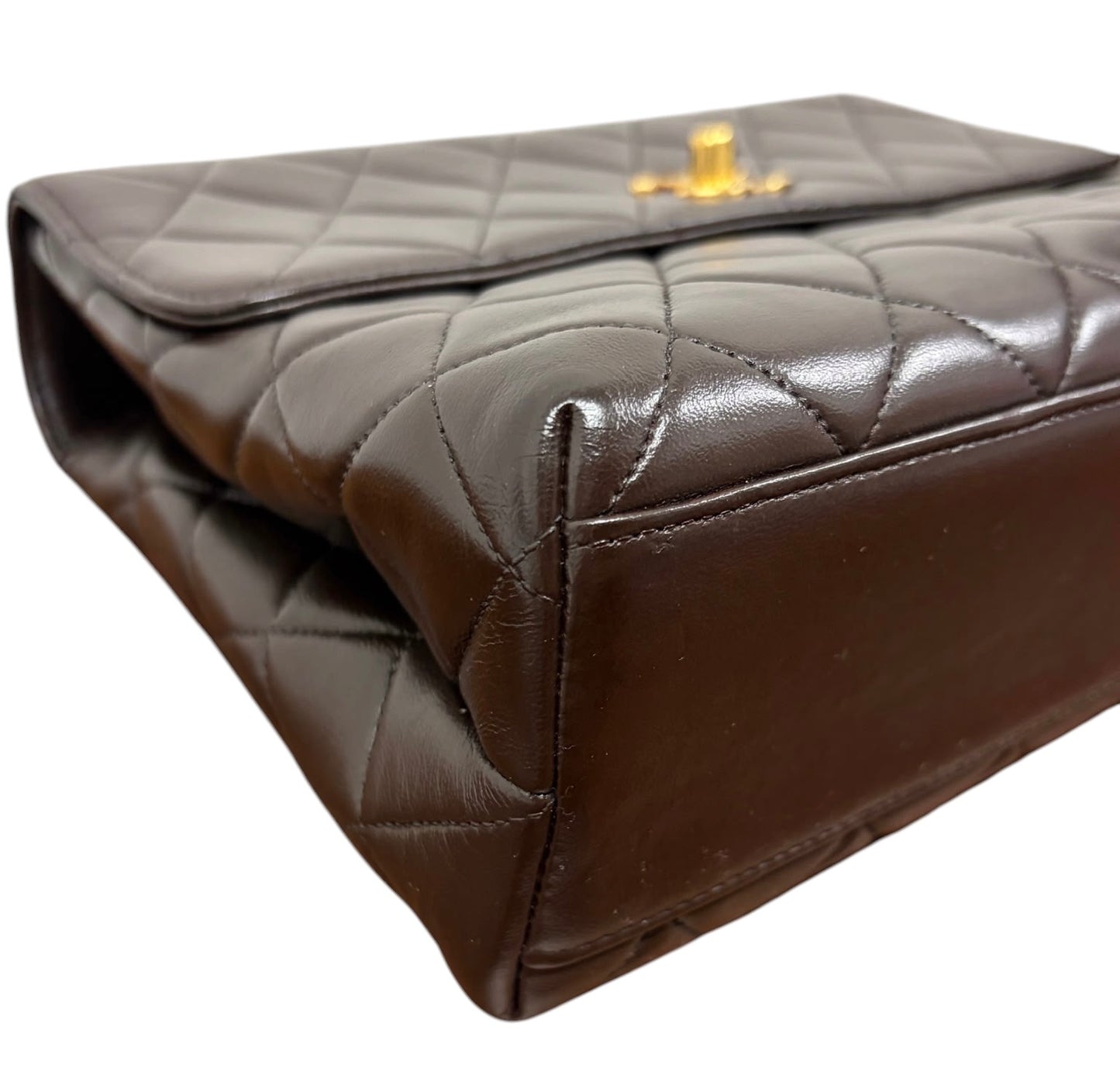 Chanel Vintage 90s Dark Brown Quilted Lambskin Small Kelly Top Handle Flap Bag with 24K Gold Plated Hardware - Spa Treated