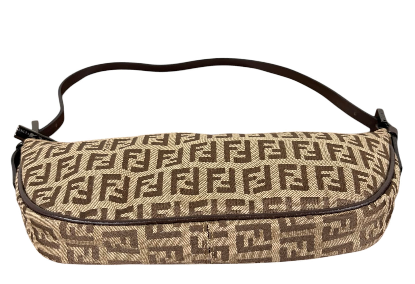 Fendi Vintage Light Brown Zucchino Zucca Monogram Small Half Moon Shoulder Pochette Bag