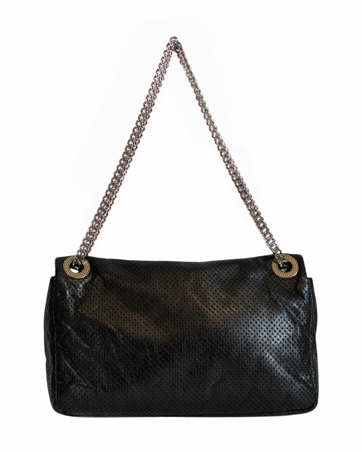 Chanel Vintage 2008-2009 Black Perforated Calfskin Medium Single Reissue Flap Bag with Mixed Metal Hardware