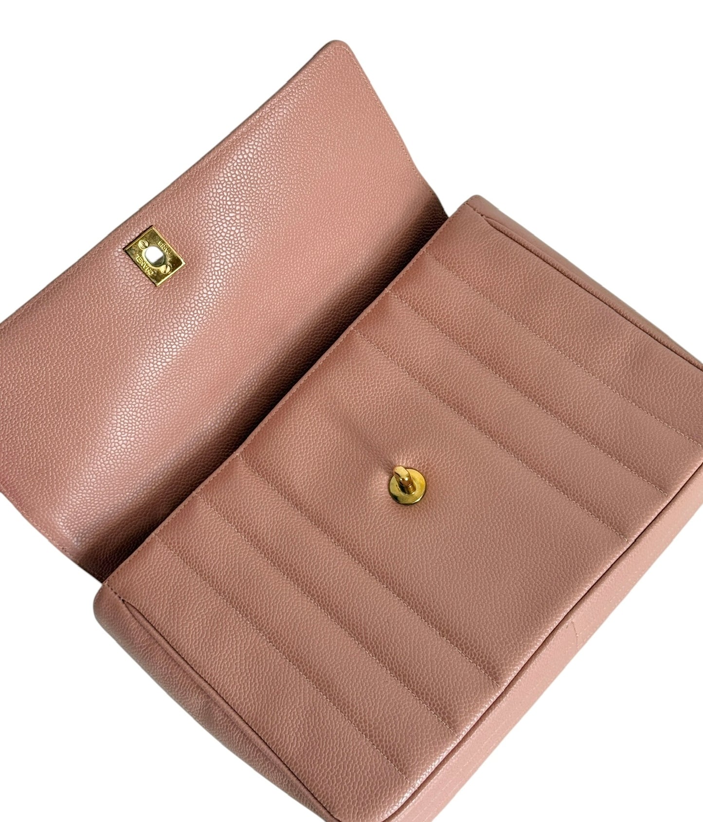 Chanel Vintage 1994 Sakura Pink Caviar Leather Vertical Quilted Medium Kelly Top Handle Flap Bag with 24K GPHW