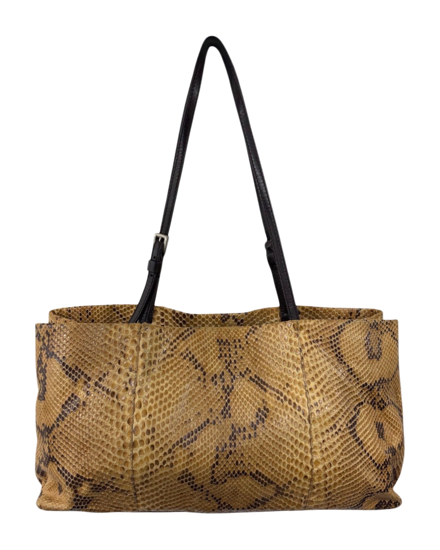 Prada Vintage Light Brown Python East West Shoulder Tote Bag 