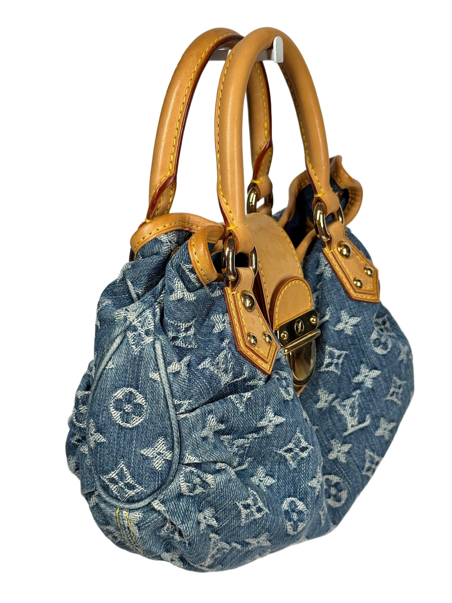Louis Vuitton Vintage 2005 Blue Denim Monogram Mini Pleaty Top Handle Bag