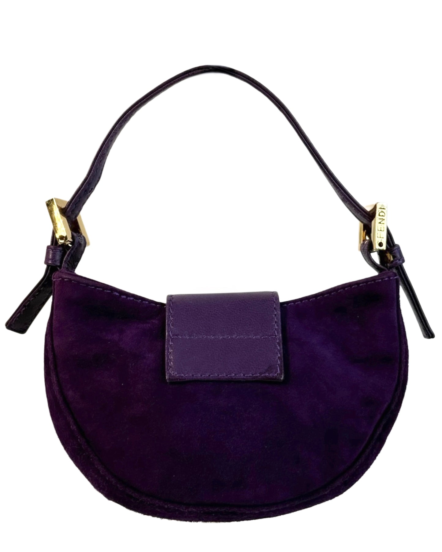 Fendi Vintage Purple Suede Gold Glitter Logo Mini Croissant Baguette Bag