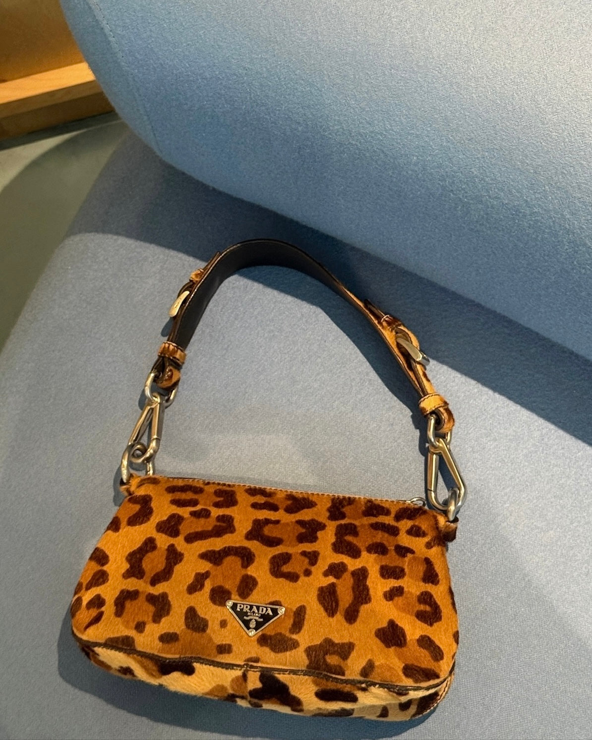 Prada Vintage Brown Leopard Print Pony Hair Cavallino Small Shoulder Bag 