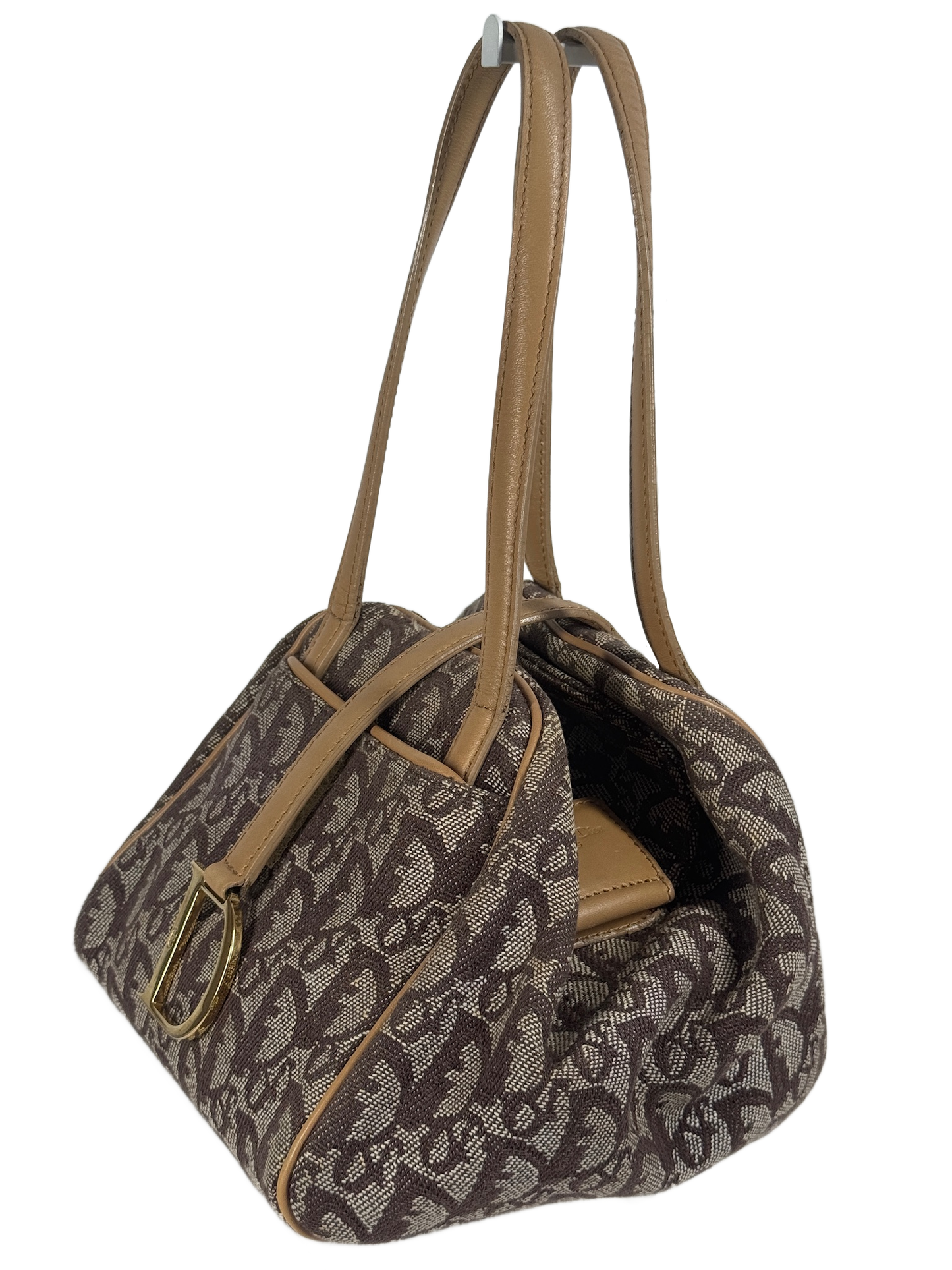 Dior Vintage 2002 Brown Trotter Monogram Canvas Origami Top Handle Bag