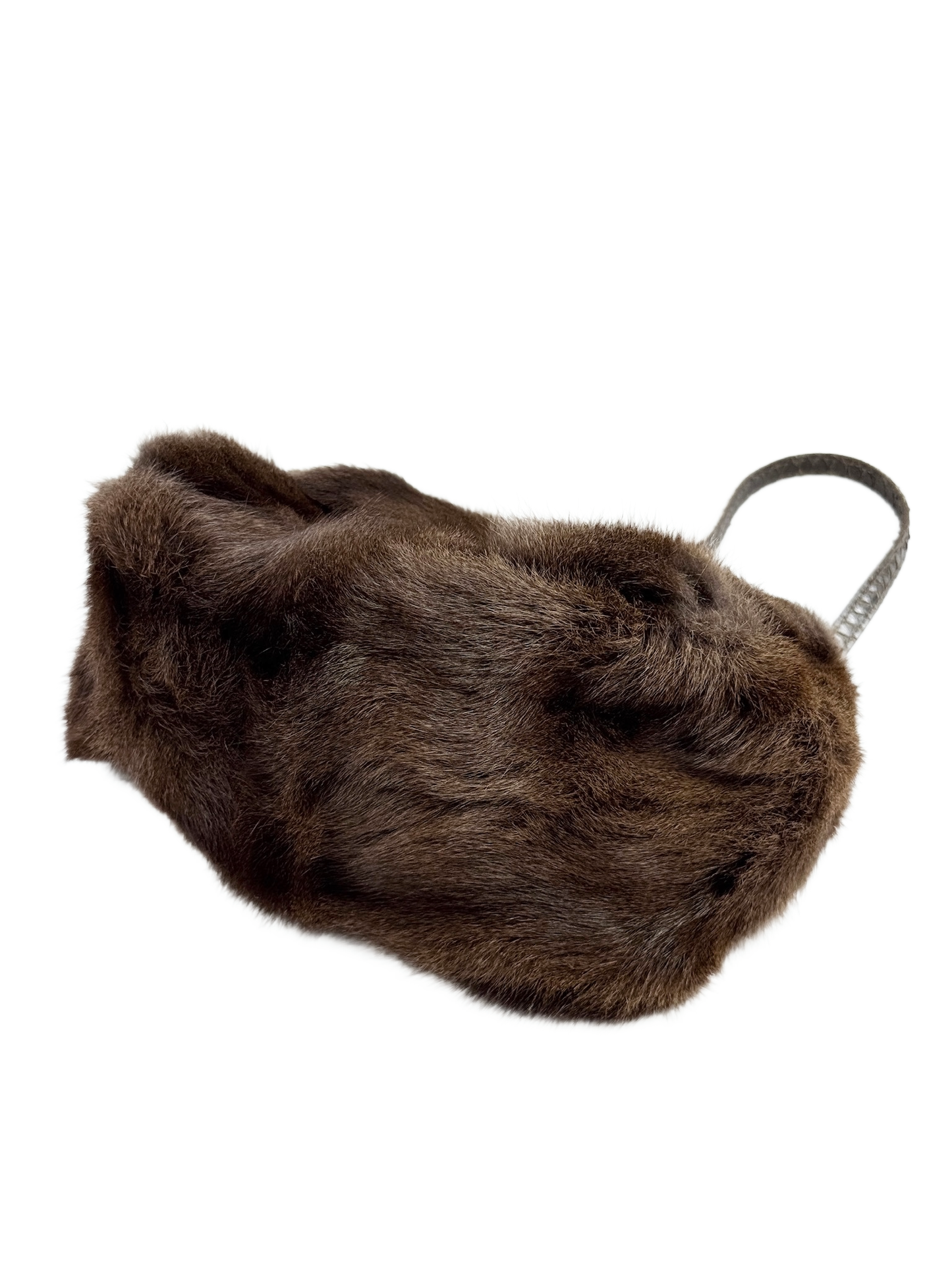Fendi Brown Rabbit Fur Snakeskin Trim Mini Mamma Baguette Shoulder Bag