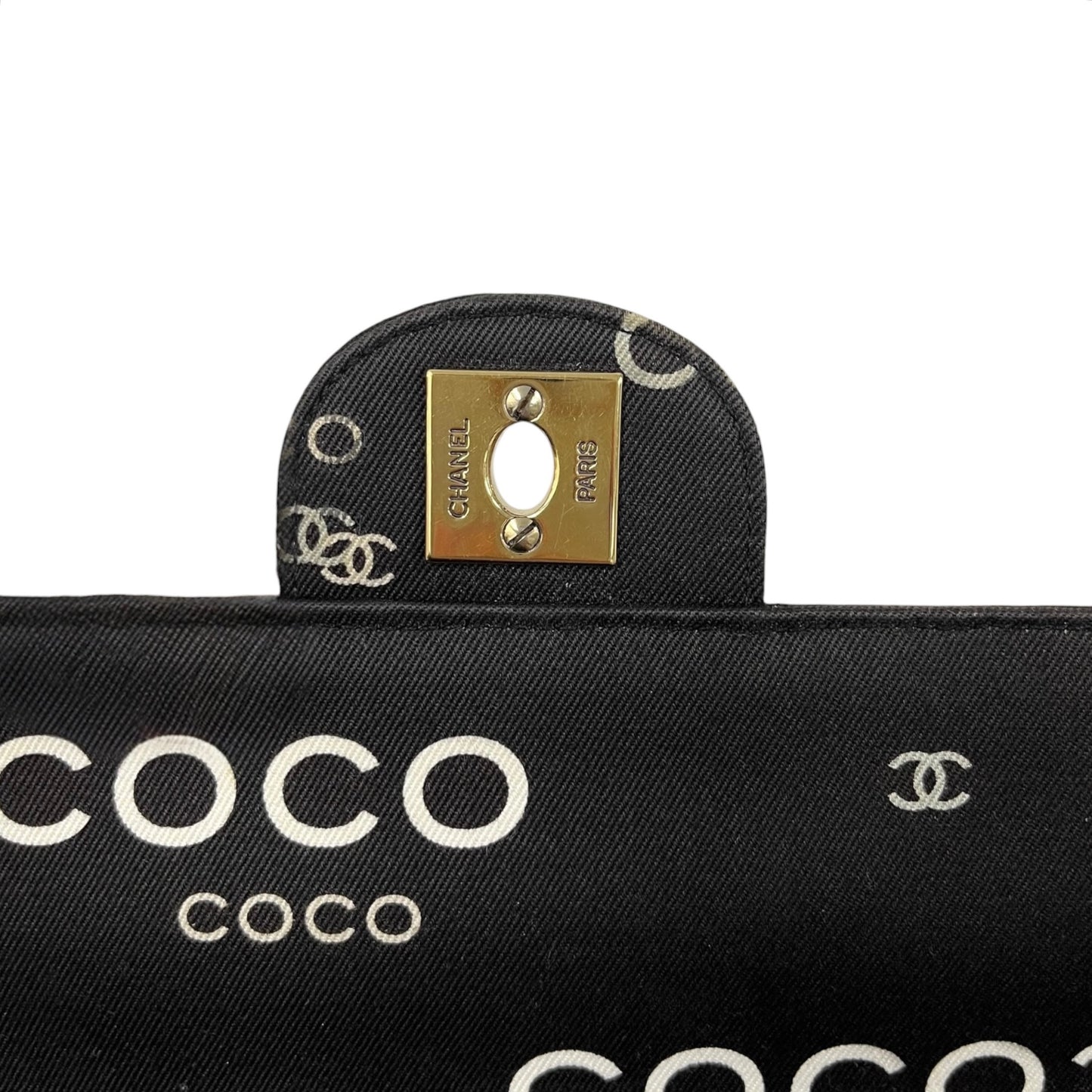Chanel Vintage 2000 Black Coco CC Satin Chocolate Bar Quilted East West Shoulder Flap Bag